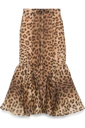 ZIMMERMANN Midi Skirts, female, , Size: L Leopard Print Linen-Silk Blend Skirt