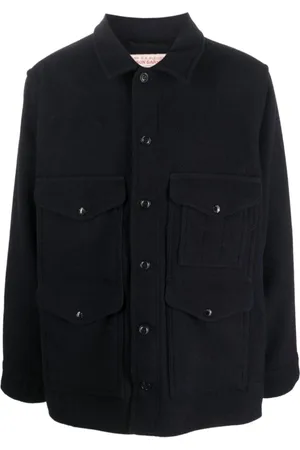 Filson Light Jackets, male, , Size: L Navy Wool Shirt Jacket with Flap Pockets
