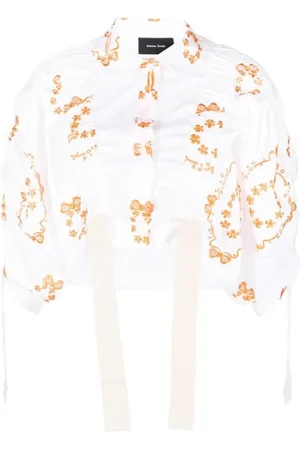 Simone Rocha Blouses, female, , Size: 2XS Floral Embroidered Cropped Blouse