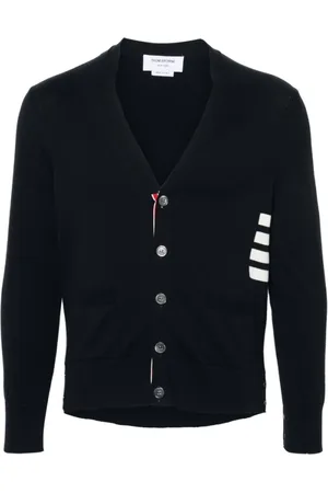 Thom Browne Cardigans, male, , Size: L 4-Bar Cotton Cardigan