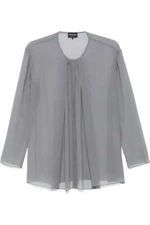 Giorgio Armani Blouses, female, , Size: XS Dark Grey Round Neck Long Sleeve Shirt