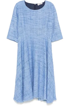 CHARLOTT Midi Dresses, female, , Size: XL Cerulean Silk Crew Neck Dress