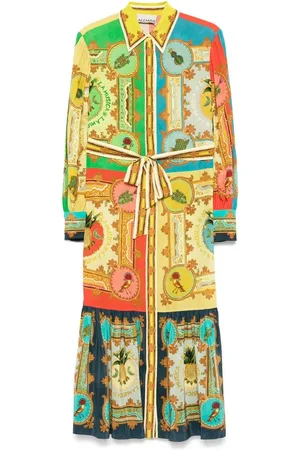 ALÉMAIS Shirt Dresses, female, , Size: 2XS Green Silk Graphic Print Dress