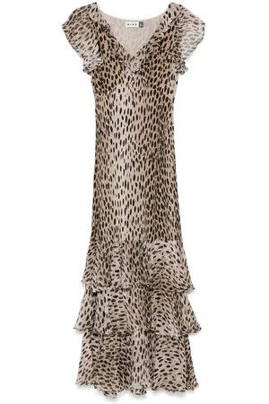 RIXO London Maxi Dresses, female, , Size: L Ecru Dress with Zip Fastening and Dart Detailing