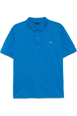 Paul & Shark Polo Shirts, male, , Size: M Azure Ribbed Sweater with Logo Patch