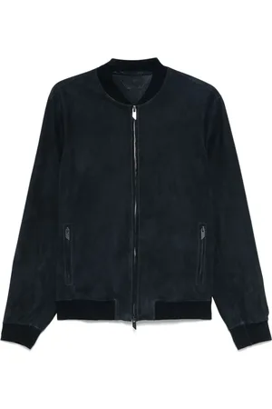 SALVATORE SANTORO Bomber Jackets, male, , Size: M Navy Leather Jacket Ribbed