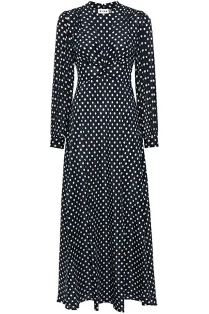 RIXO London Maxi Dresses, female, , Size: M Navy Polka Dot Silk Dress