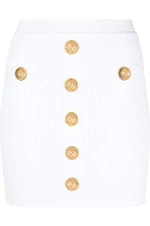 Balmain Short Skirts, female, , Size: S Ribbed Knit Skirt with Gold-tone Buttons