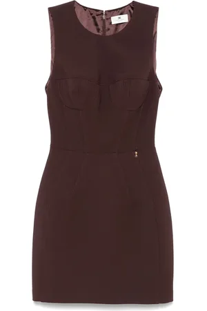 Elisabetta Franchi Short Dresses, female, , Size: 2XS Coffee Sleeveless Crew Neck Dress