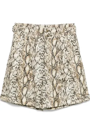 Isabel Marant Casual Shorts, female, , Size: 2XS Beige Snake Print Waist Tabs Shorts