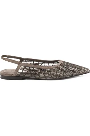 Brunello Cucinelli Ballerinas, female, , Size: 7 US Glistening abstract embroidery slingback flats in suede