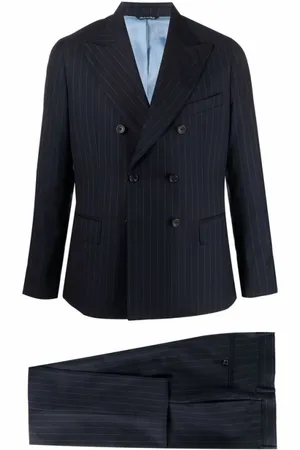 REVERES 1949 Double Breasted Suits, male, , Size: L Navy Double-Breasted Striped Suit
