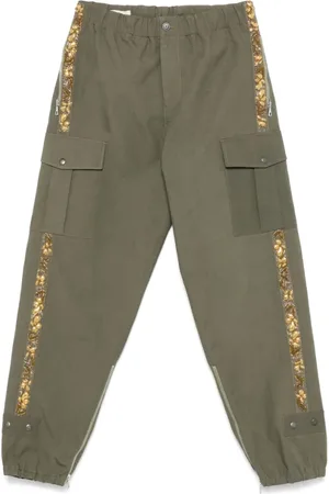 DRIES VAN NOTEN Straight Trousers, male, , Size: L Olive Cargo Pants with Zips