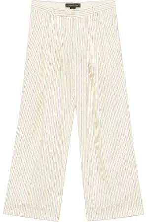 Federico Cina Wide Trousers, male, , Size: L Ecru Box-Pleat Pants