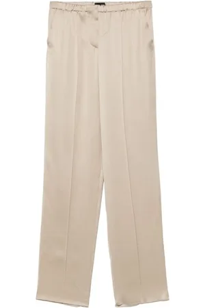 Giorgio Armani Wide Trousers, female, , Size: M Sage Green Silk Satin Pants