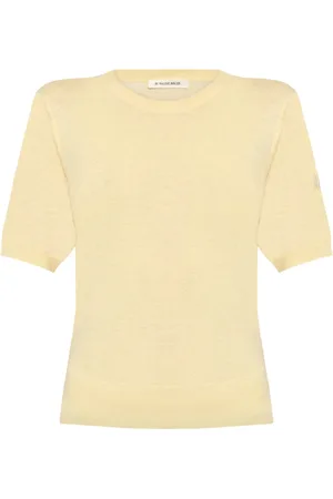 By Malene Birger Round-neck Knitwear, female, , Size: S Light Yellow Logo Embroidered Sweater
