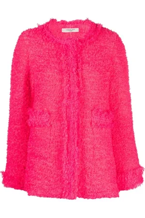 CHARLOTT Cardigans, female, , Size: S Fuchsia Tweed Fringe Jacket