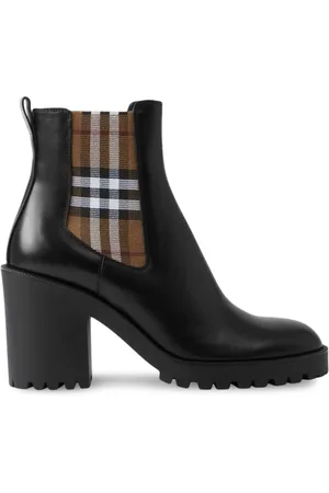 Burberry Heeled Boots, female, , Size: 11 US Check Panel Ankle Boots