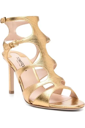 Tom Ford High Heel Sandals, female, , Size: 7 US Gold-tone Buckle Stiletto Heel Sandals
