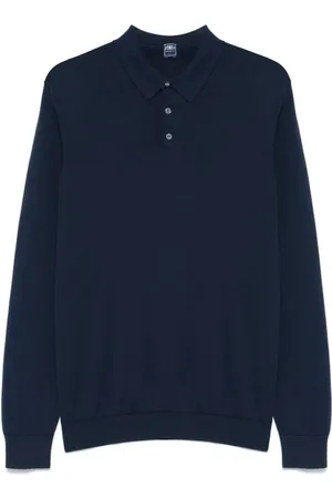 FEDELI Round-neck Knitwear, male, , Size: 2XL Navy Button-Up Sweater