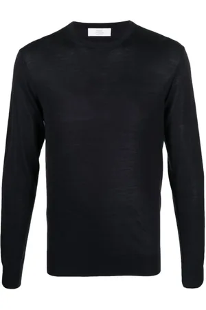 Mauro Ottaviani Long Sleeve Tops, male, , Size: XL Navy Silk Round-Neck T-Shirt