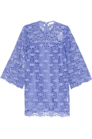 ZIMMERMANN Short Dresses, female, , Size: M Blue Floral Dress with Long Sleeves