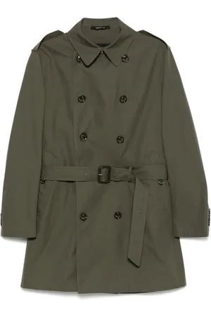 MONTECORE Trench Coats, male, , Size: XL Olive Rainwear Double-Breasted Coat