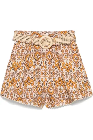 ZIMMERMANN Short Shorts, female, , Size: S Ikat Pattern Linen Belted Wide Leg Pants