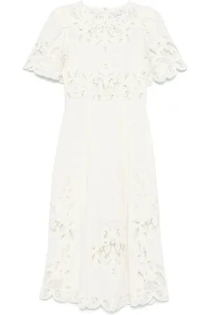 SEA Midi Dresses, female, , Size: XS Embroidered Dress with Short Sleeves