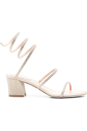 RENE CAOVILLA High Heel Sandals, female, , Size: 11 US Beige Ankle Strap Heels with Open Toe