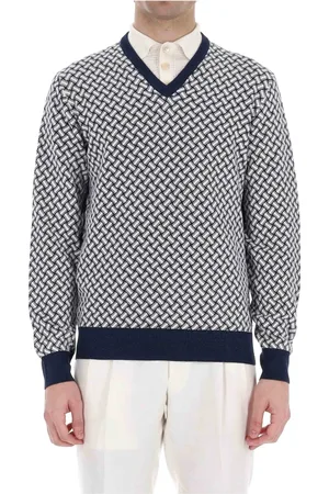 DRUMOHR V-neck Knitwear, male, , Size: M White V-Neck Sweater Cotton-Linen Blend