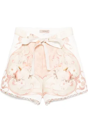 Twin-Set Short Shorts, female, , Size: 2XS Beige Print Shorts with Scallop Hem