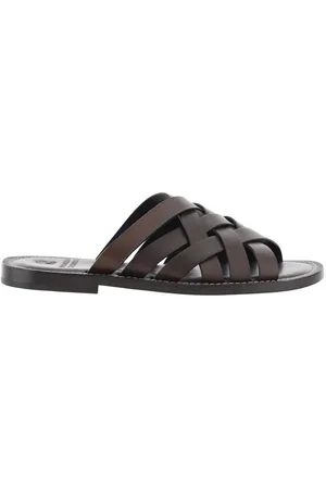 Brunello Cucinelli Sliders, male, , Size: 8 1/2 US Woven Leather Sandals with Block Heel