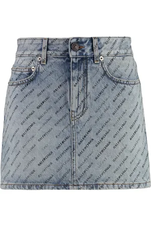 Balenciaga Denim Skirts, female, , Size: M Logo Print Denim Mini Skirt