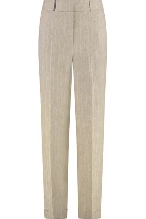 PESERICO SIGN Straight Trousers, female, , Size: XS Roll-up Linen Trousers with Pockets
