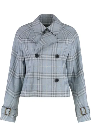 Burberry Light Jackets, female, , Size: 2XS Check Motif Trench Coat with Lapel