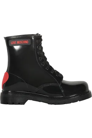 Moschino Lace-up Boots, female, , Size: 11 US Patent Leather Ankle Boots with Round Toeline