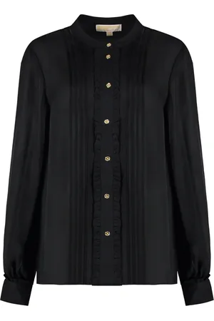 Michael Kors Shirts, female, , Size: L Silk Blend Blouse with Decorative Ruffles