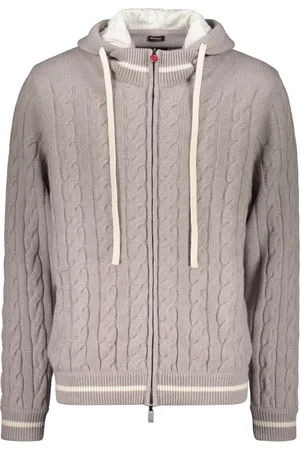 Kiton Cashmere Knitwear, male, , Size: 2XL Silk Cashmere Cable-Knit Cardigan with Hood