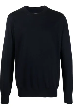 Jil Sander Round-neck Knitwear, male, , Size: L Navy Knit Pullover with Round Neck