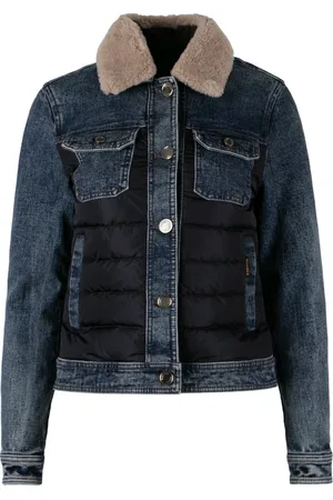 MOORER Down Jackets, female, , Size: S Padded Denim Jacket with Detachable Collar