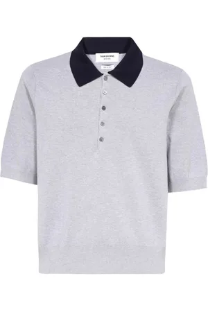 Thom Browne Polo Shirts, male, , Size: 2XL Cotton Polo Shirt with Tricolor Detail