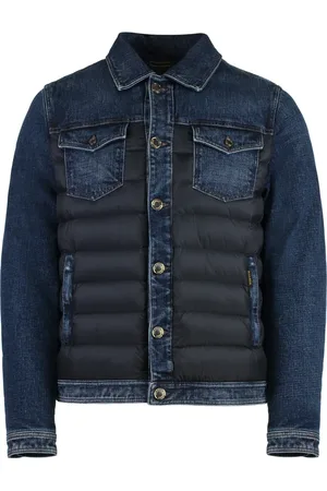 MOORER Down Jackets, male, , Size: M Denim Jacket with Padded Nylon Inserts