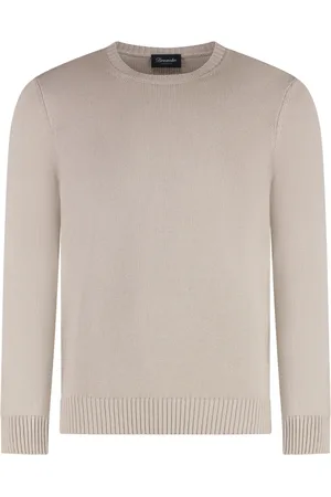 DRUMOHR Round-neck Knitwear, male, , Size: 2XL Ribbed Cotton Crew-Neck Sweater