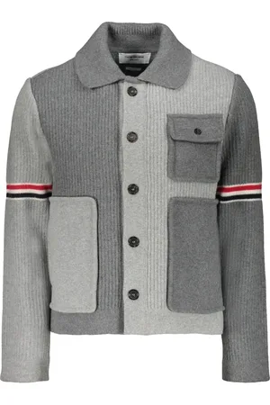 Thom Browne Cardigans, male, , Size: S Wool Cardigan with Tricolor Details