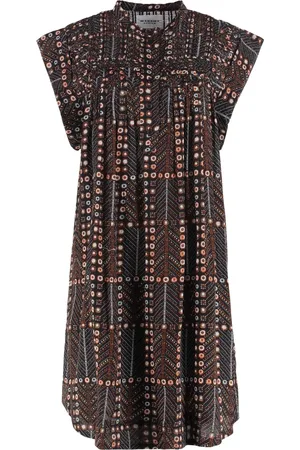 Isabel Marant Short Dresses, female, , Size: 2XS Printed Cotton Dress with Cuffed Sleeves