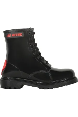 Moschino Lace-up Boots, female, , Size: 8 US Patent Leather Ankle Boots with Round Toeline