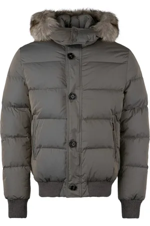 MOORER Down Jackets, male, , Size: L Padded Bomber Jacket with Fur Trim