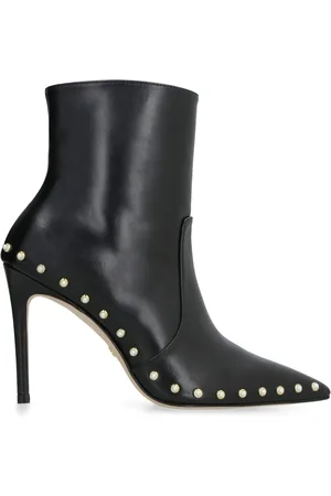 Stuart Weitzman Heeled Boots, female, , Size: 7 1/2 US Leather Pointy-Toe Ankle Boots with Stiletto Heels