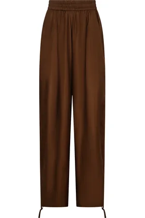 Serafini Straight Trousers, female, , Size: S Silk Trousers with Adjustable Ankles